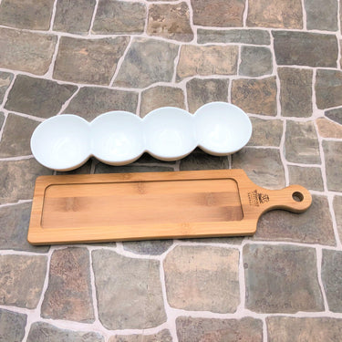 Fine Porcelain Centipede 4 Section Dish With Bamboo Serving Tray